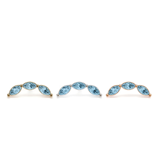 14K Gold Trio Marquise Blue Topaz Curved Threadless End