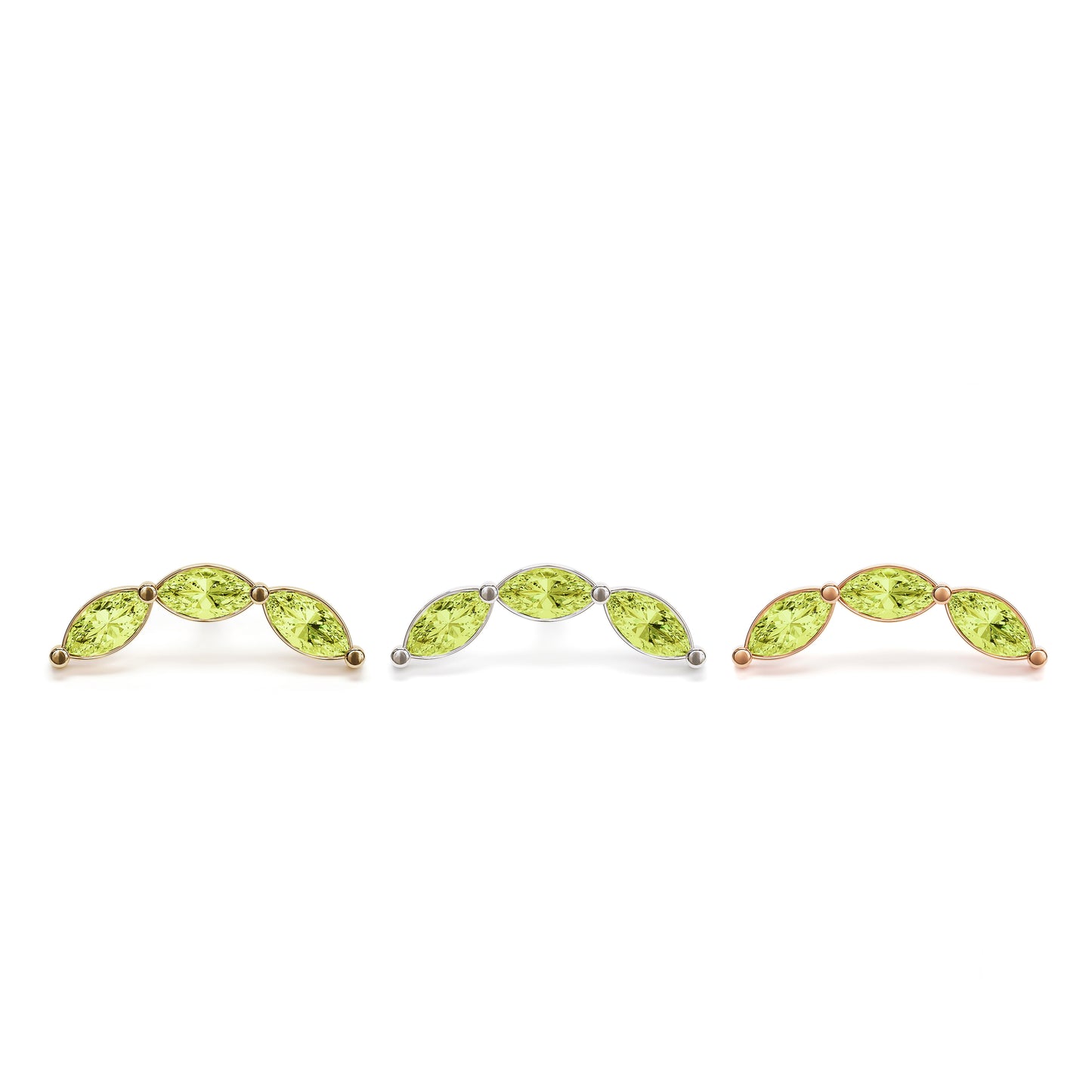 14K Gold Trio Marquise Peridot Curved Threadless End