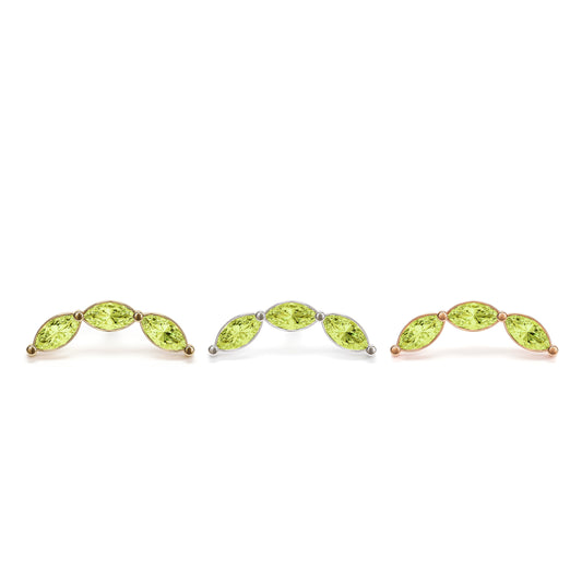 14K Gold Trio Marquise Peridot Curved Threadless End
