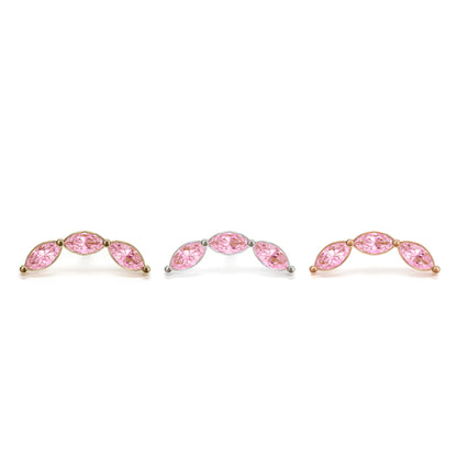 14K Gold Trio Marquise Pink Tourmaline Curved Threadless End
