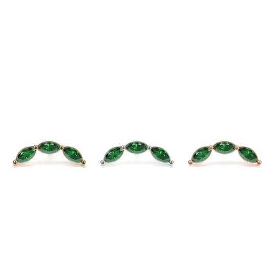 14K Gold Trio Marquise Emerald Curved Threadless End