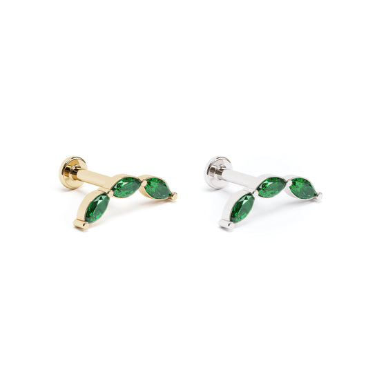 14K Gold Trio Marquise Emerald Curved Stud