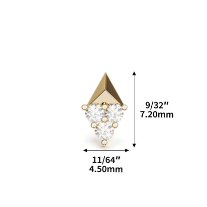 14K Gold Trio Diamond Pyramid Threadless End