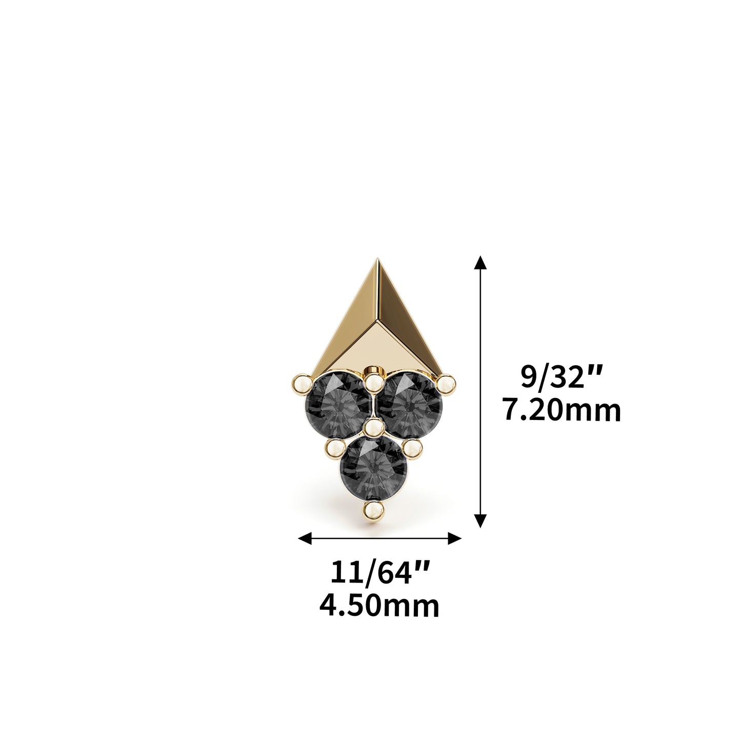 14K Gold Trio Black Diamond Pyramid Threadless End