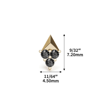 14K Gold Trio Black Diamond Pyramid Threadless End