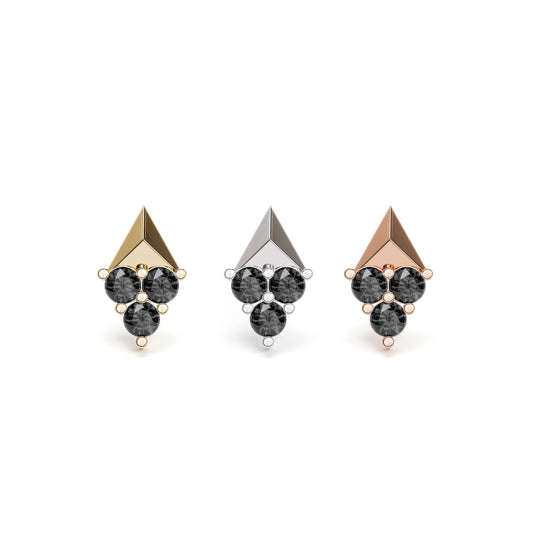 14K Gold Trio Black Diamond Pyramid Threadless End