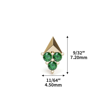 14K Gold Trio Emerald Pyramid Threadless End