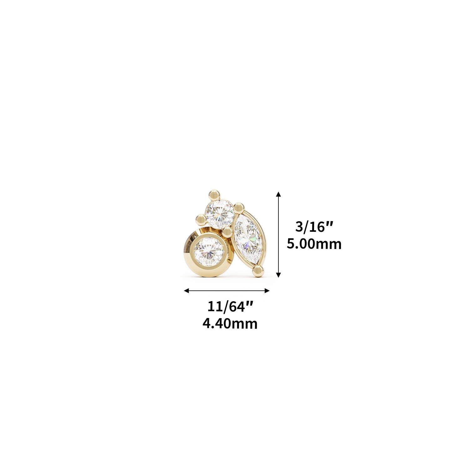 14K Gold Multi-Shape Diamond Threadless End