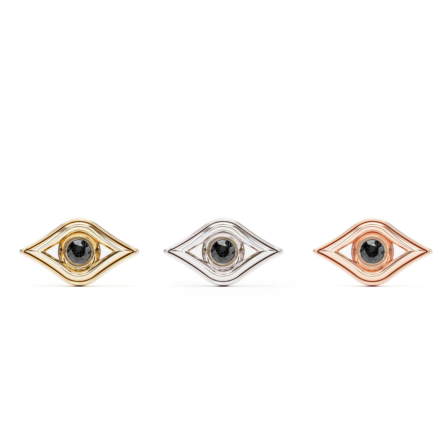 14K Gold Black Diamond Evil Eye Threadless End