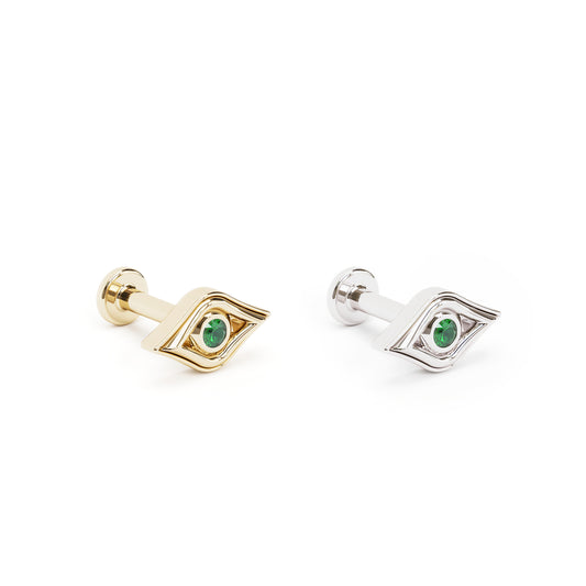 14K Gold Emerald Evil Eye Stud