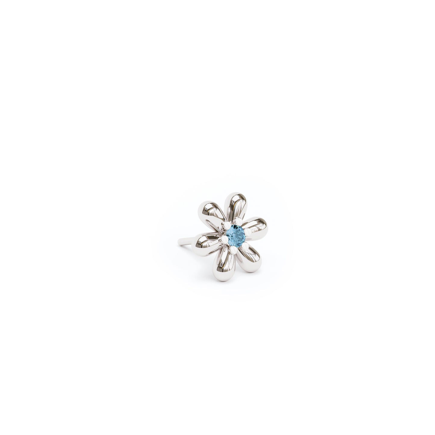 14K Gold Blue Topaz Flower Threadless End