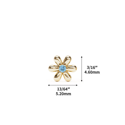 14K Gold Blue Topaz Flower Threadless End