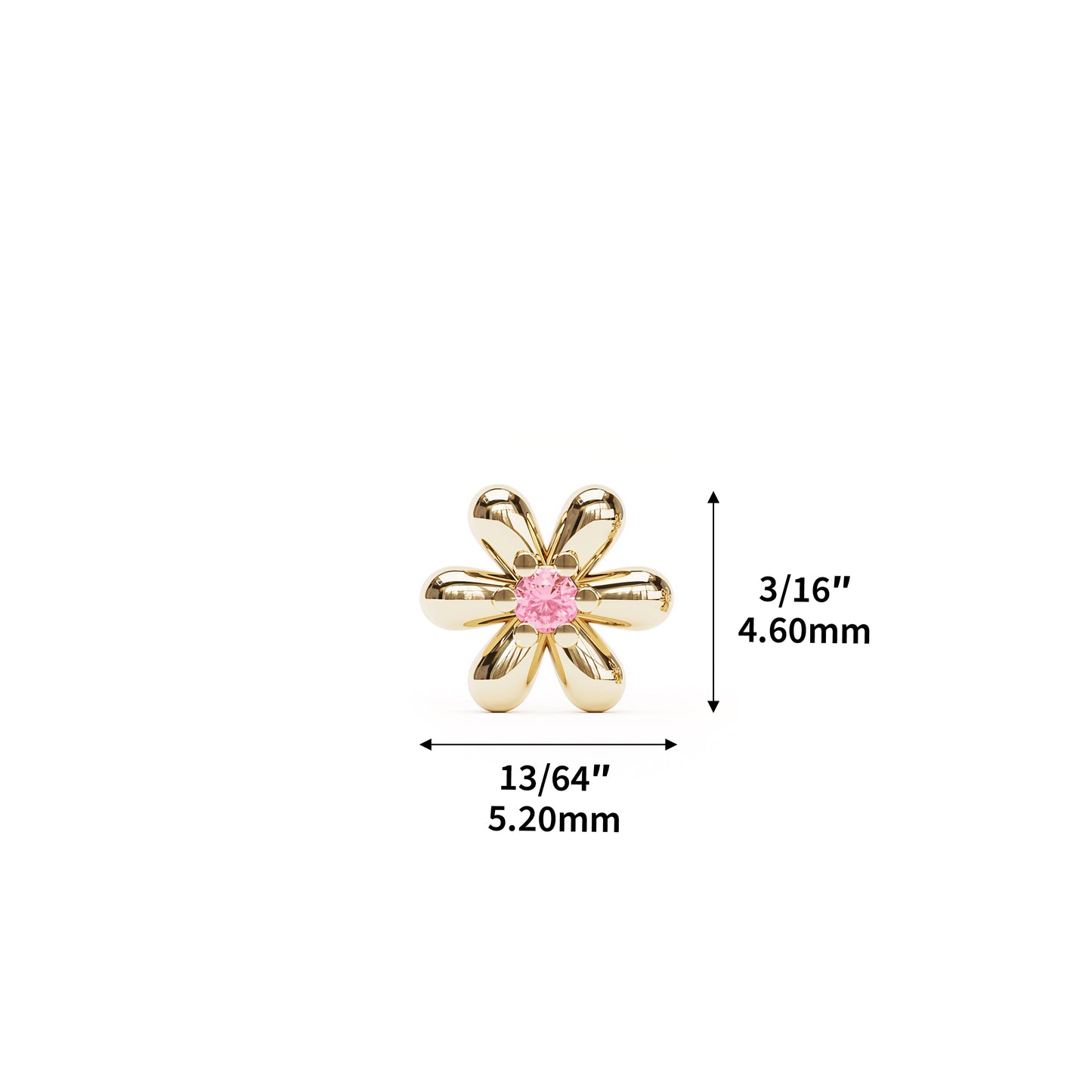 14K Gold Pink Tourmaline Flower Threadless End