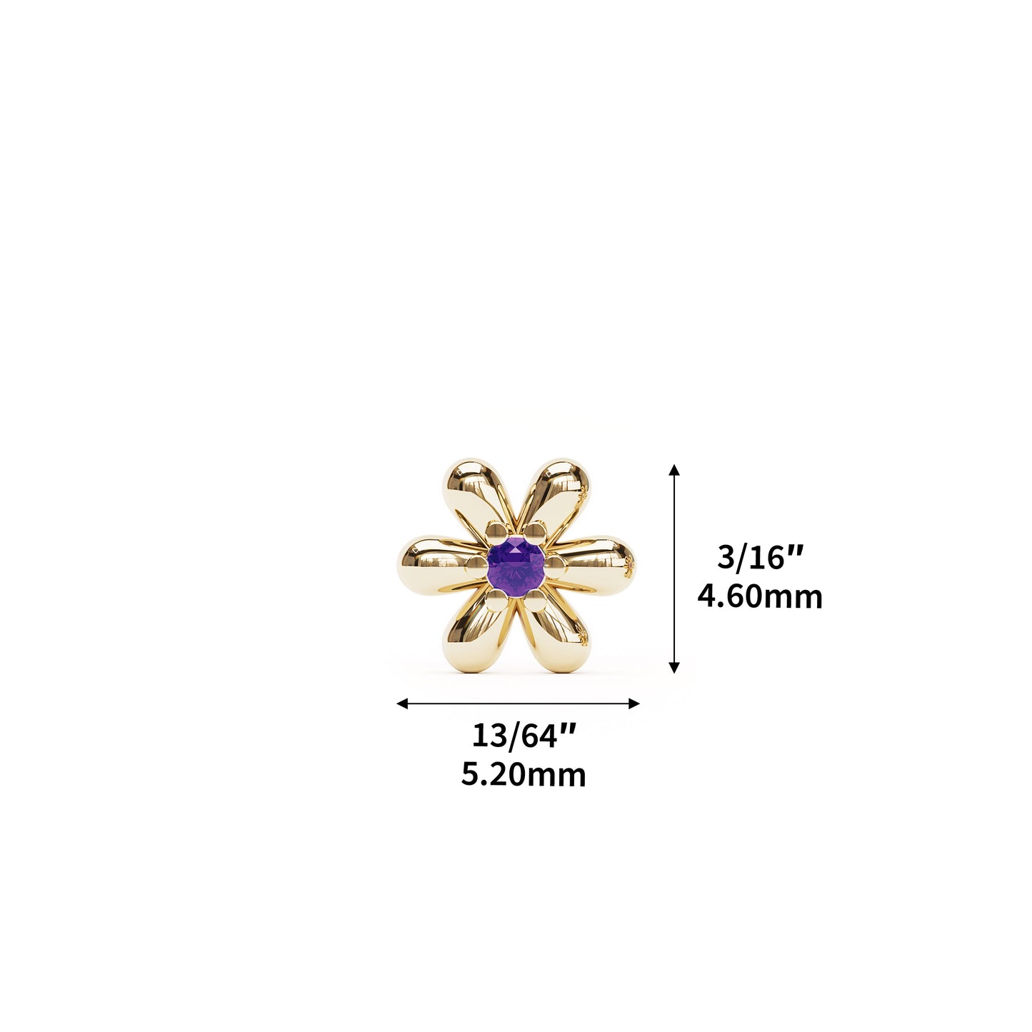 14K Gold Amethyst Flower Threadless End