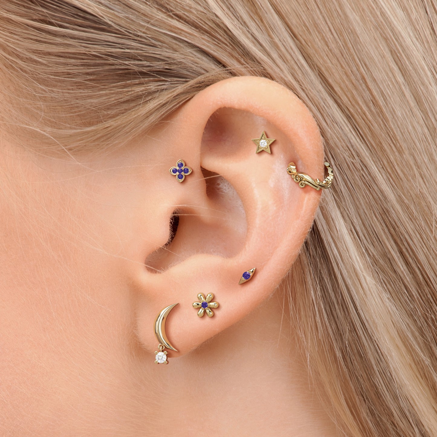 14K Gold Amethyst Flower Threadless End