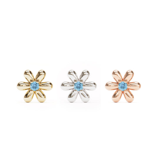 14K Gold Blue Topaz Flower Threadless End