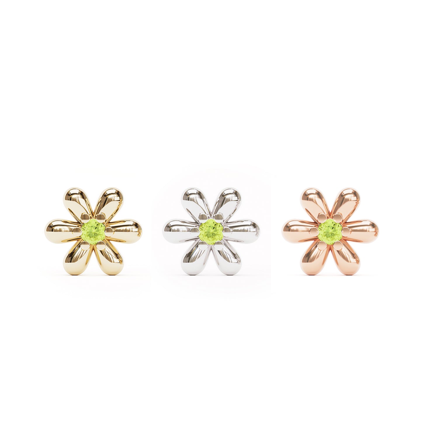 14K Gold Peridot Flower Threadless End