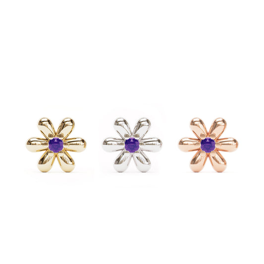 14K Gold Amethyst Flower Threadless End