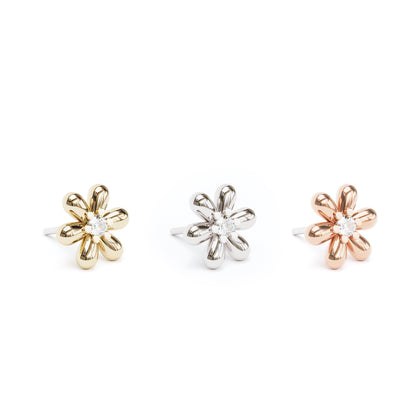 14K Gold Diamond Flower Threadless End