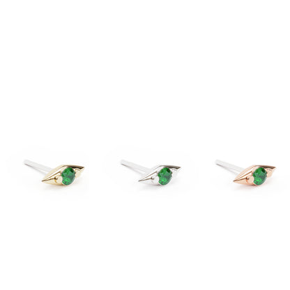 Tiny 14K Gold Minimalist Emerald Threadless End