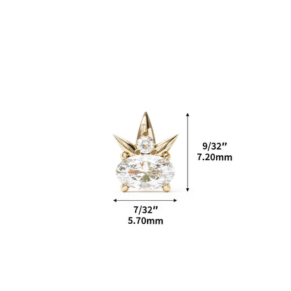 14K Gold Oval-Cut Diamond Crown Threadless End
