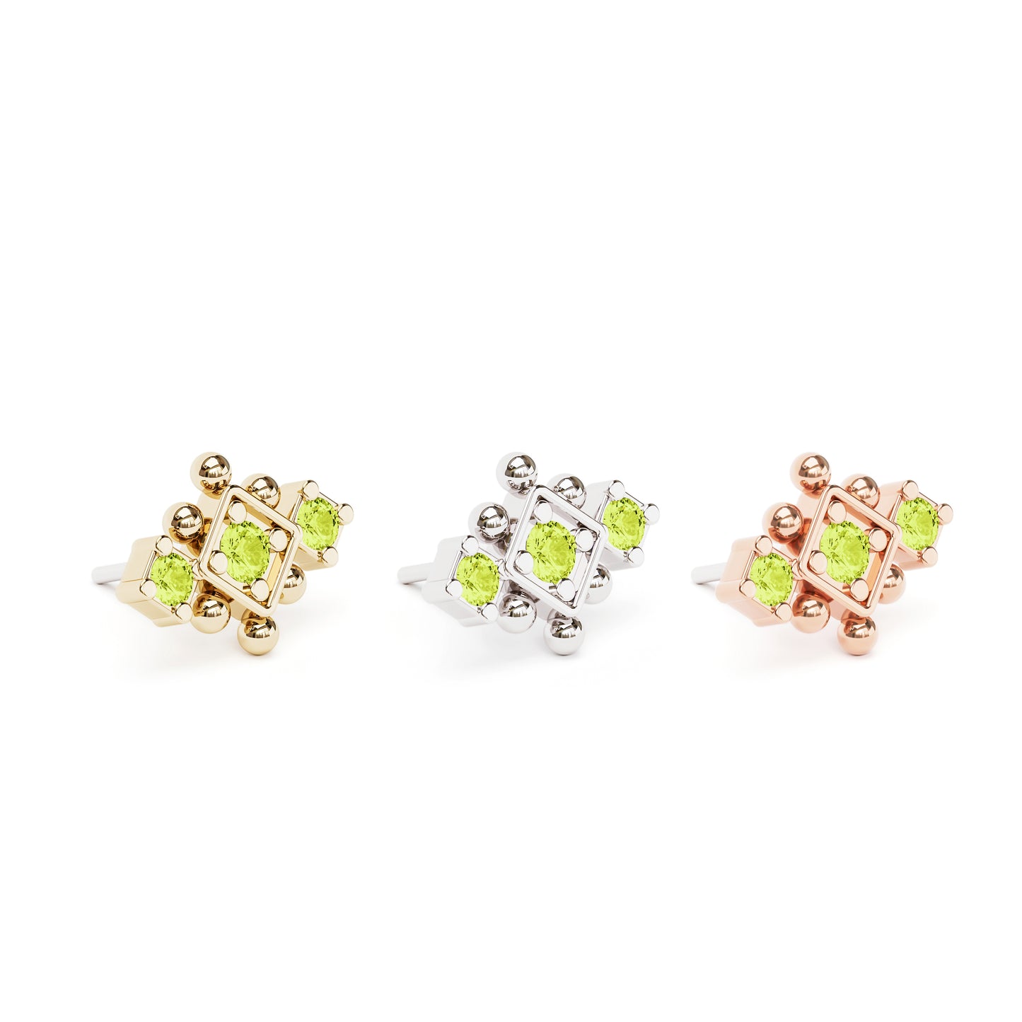 14K Gold Peridot Beaded Geometric Threadless End