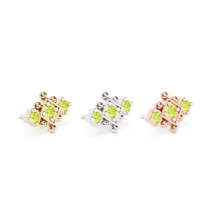 14K Gold Peridot Beaded Geometric Threadless End