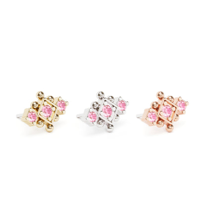 14K Gold Pink Tourmaline Beaded Geometric Threadless End
