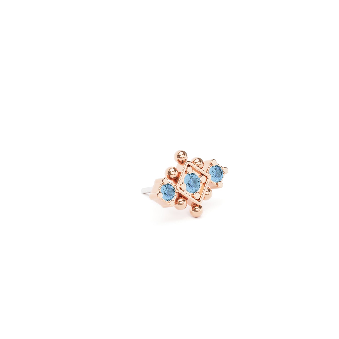 14K Gold Blue Topaz Beaded Geometric Threadless End