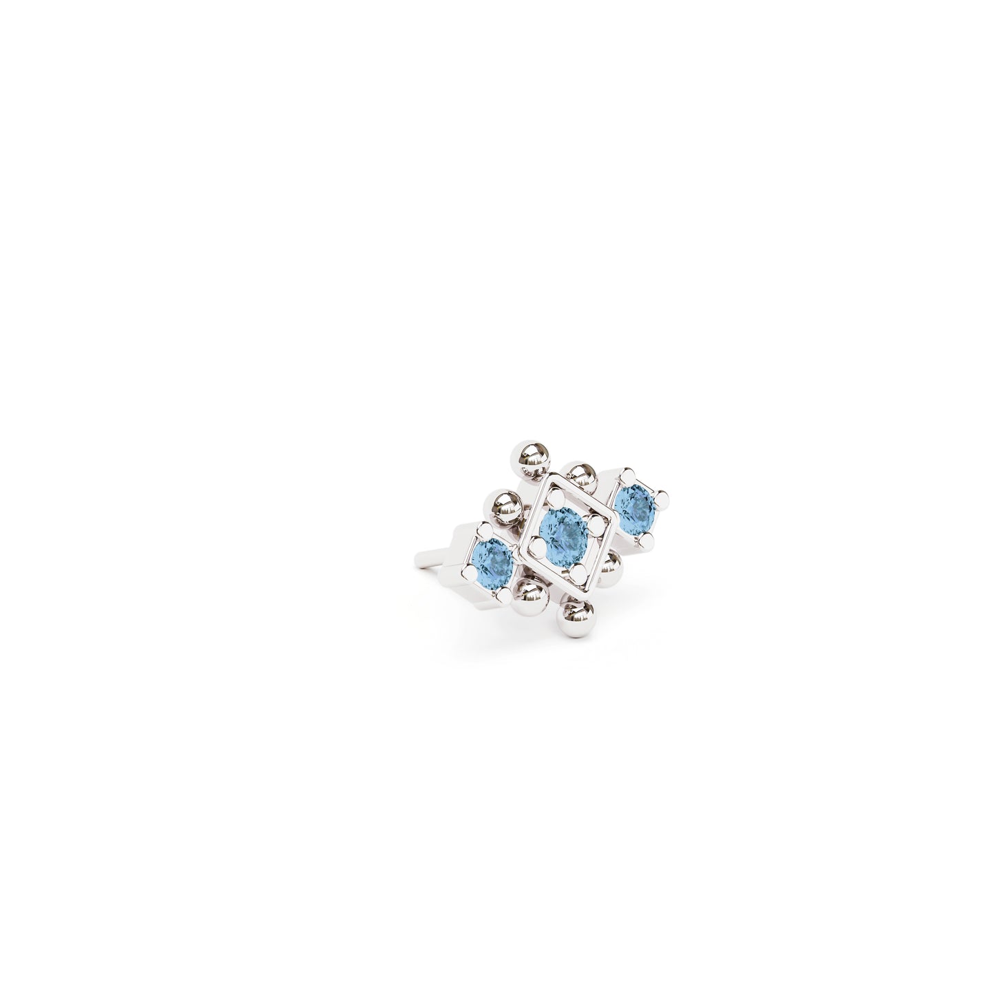 14K Gold Blue Topaz Beaded Geometric Threadless End