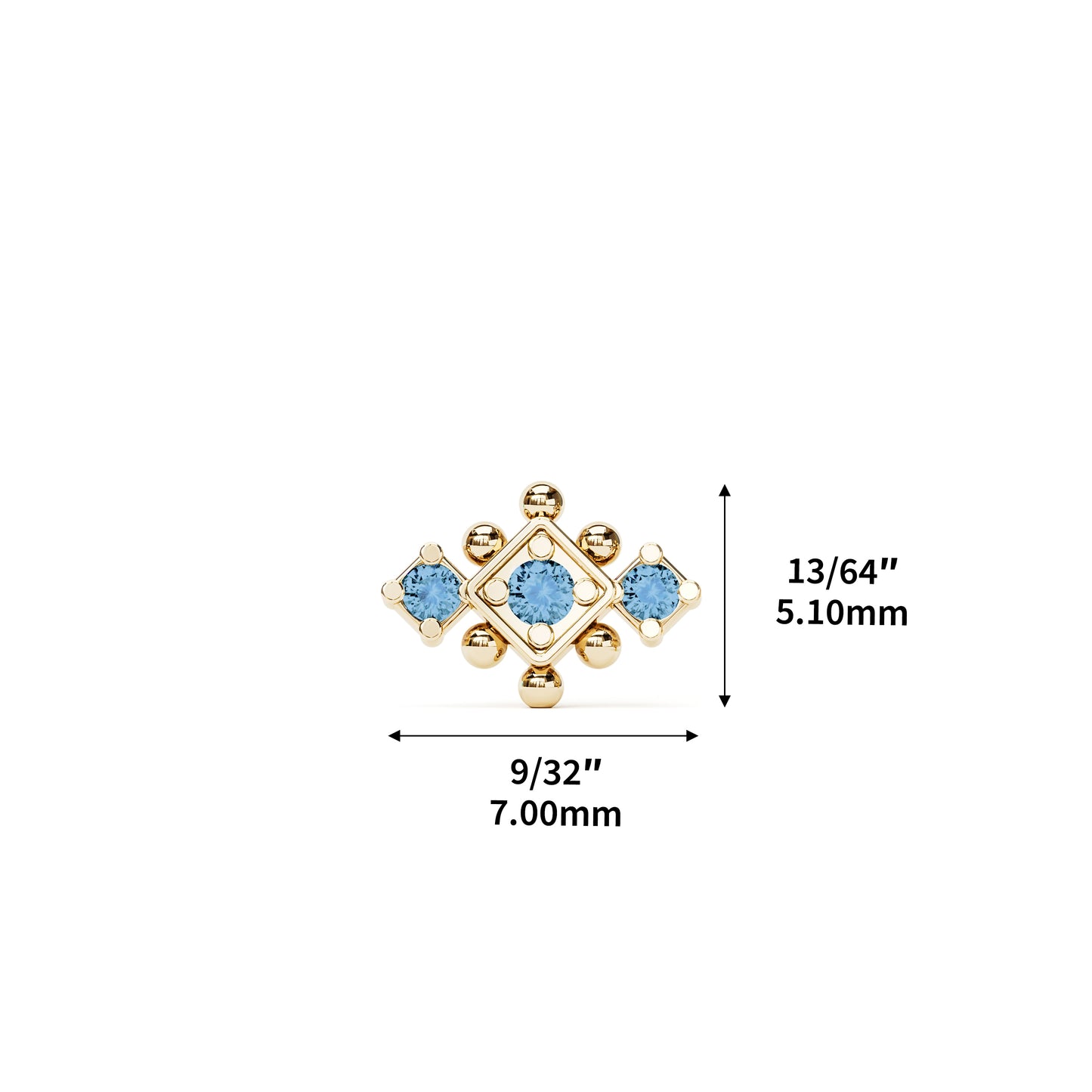 14K Gold Blue Topaz Beaded Geometric Threadless End