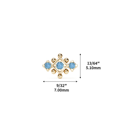 14K Gold Blue Topaz Beaded Geometric Threadless End
