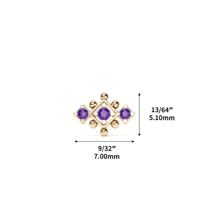 14K Gold Amethyst Beaded Geometric Threadless End