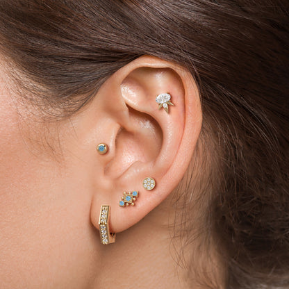 14K Gold Blue Topaz Beaded Geometric Threadless End