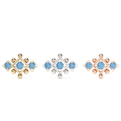 14K Gold Blue Topaz Beaded Geometric Threadless End