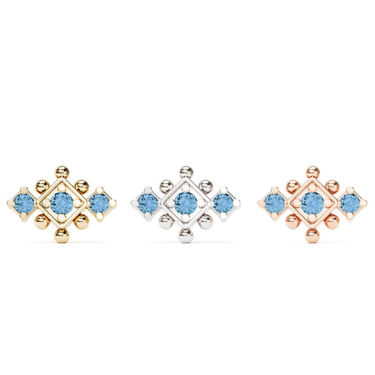 14K Gold Blue Topaz Beaded Geometric Threadless End