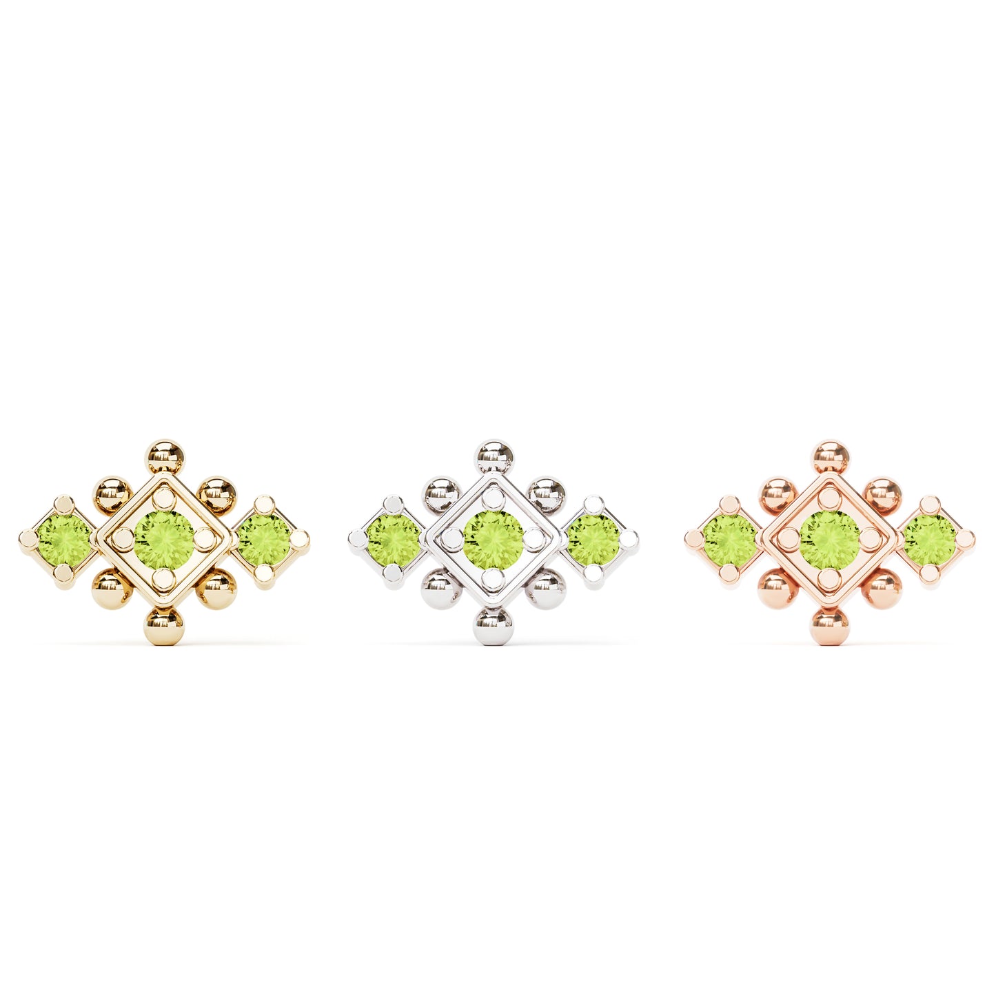 14K Gold Peridot Beaded Geometric Threadless End
