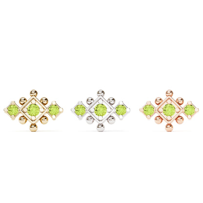 14K Gold Peridot Beaded Geometric Threadless End