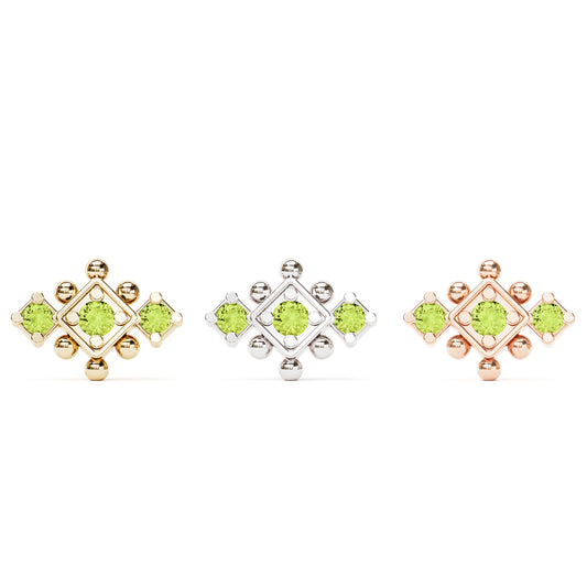 14K Gold Peridot Beaded Geometric Threadless End