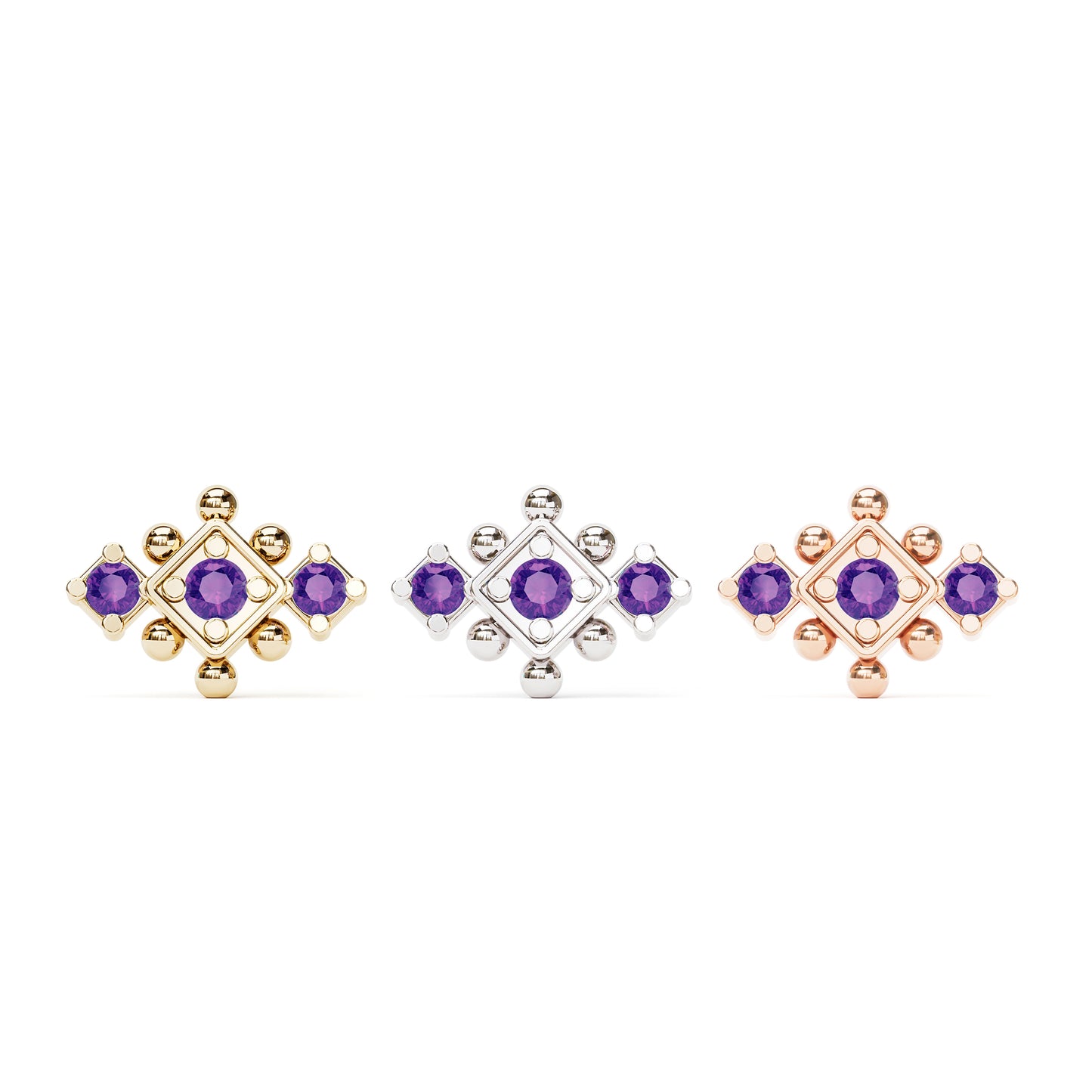 14K Gold Amethyst Beaded Geometric Threadless End