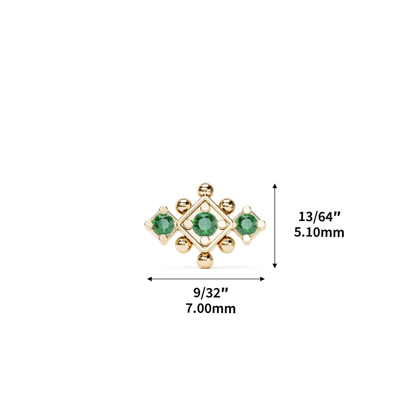 14K Gold Emerald Beaded Geometric Threadless End