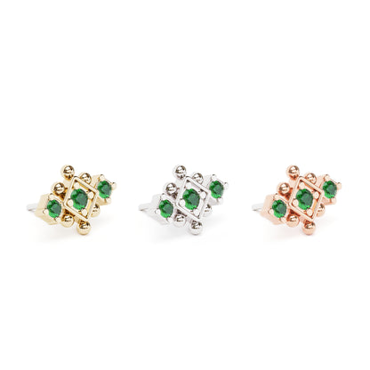 14K Gold Emerald Beaded Geometric Threadless End