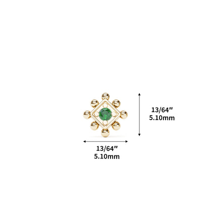 14K Gold Emerald Beaded Square Threadless End