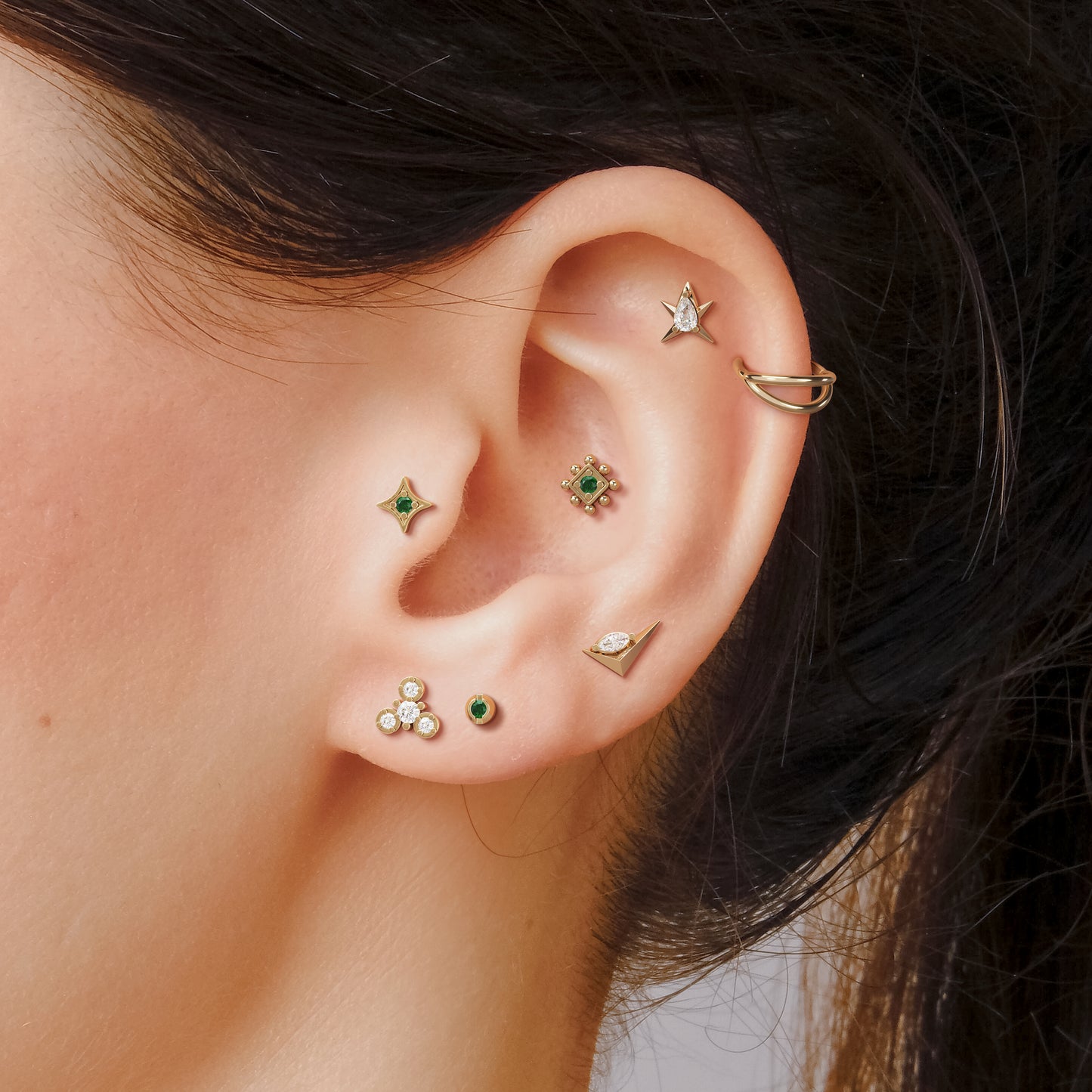 14K Gold Emerald Beaded Square Threadless End