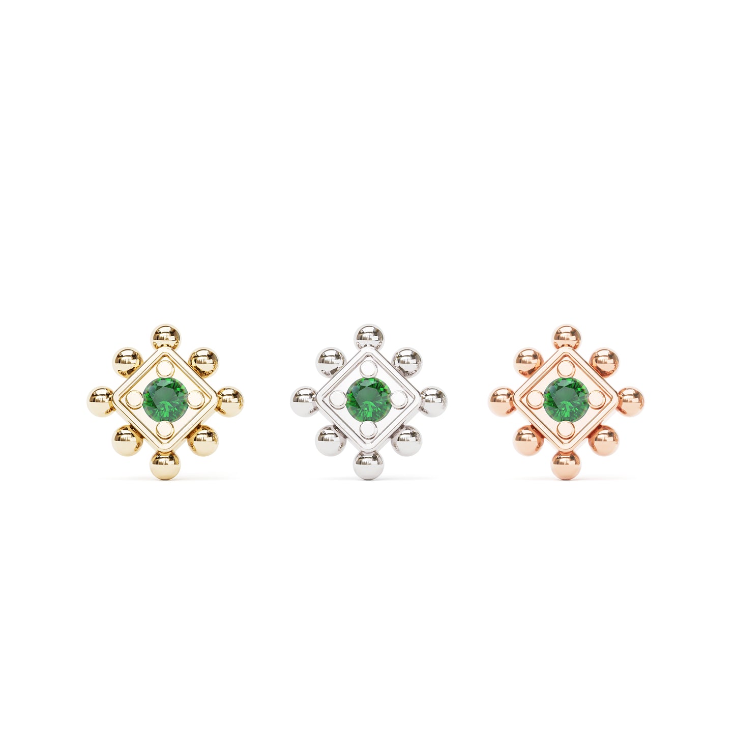 14K Gold Emerald Beaded Square Threadless End