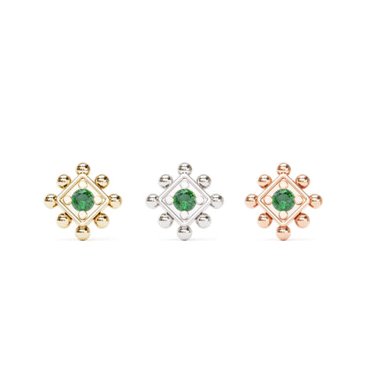 14K Gold Emerald Beaded Square Threadless End