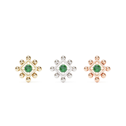 14K Gold Emerald Beaded Square Threadless End