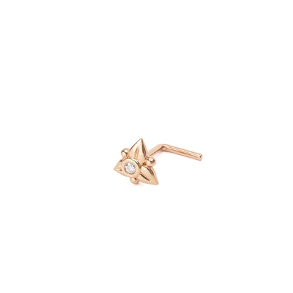 Solid Gold Diamond Floral Mandala L-Shape Nose Stud