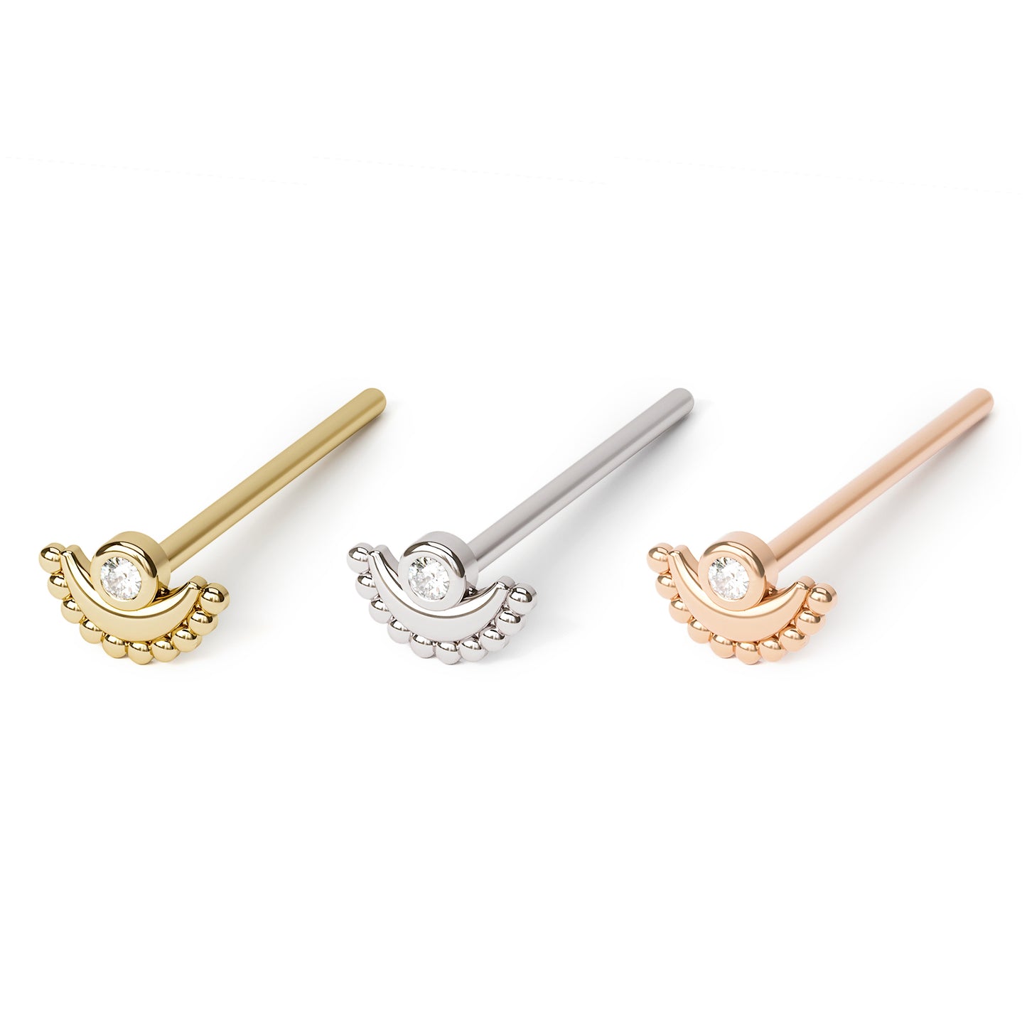 Solid Gold Diamond Moon Nose Pin