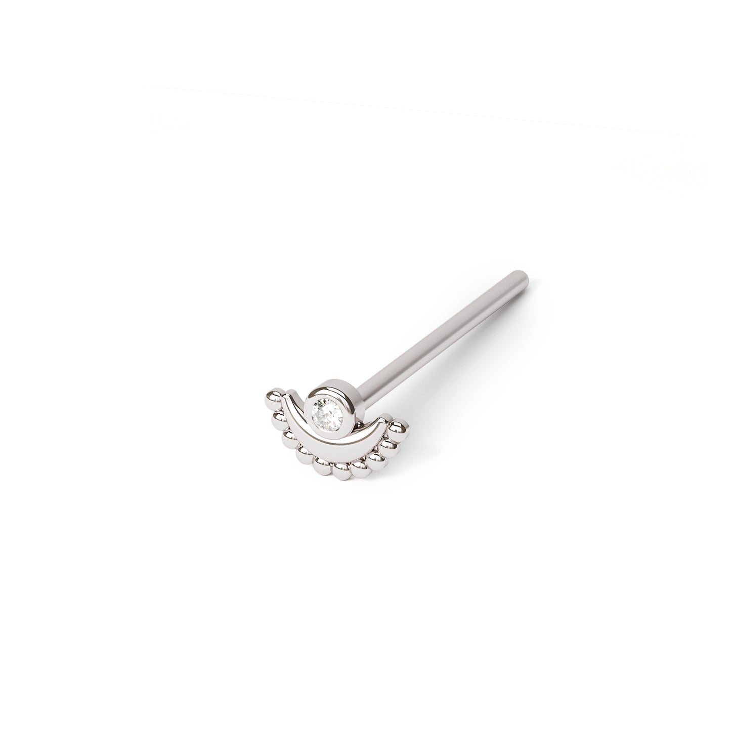 Solid Gold Diamond Moon Nose Pin